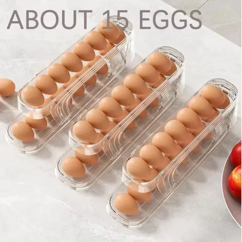 Bilayer Fridge Egg Storage Box Ladder Style Automatic Rolling Egg Holder Rack Refrigerator Dispenser Egg Organizer