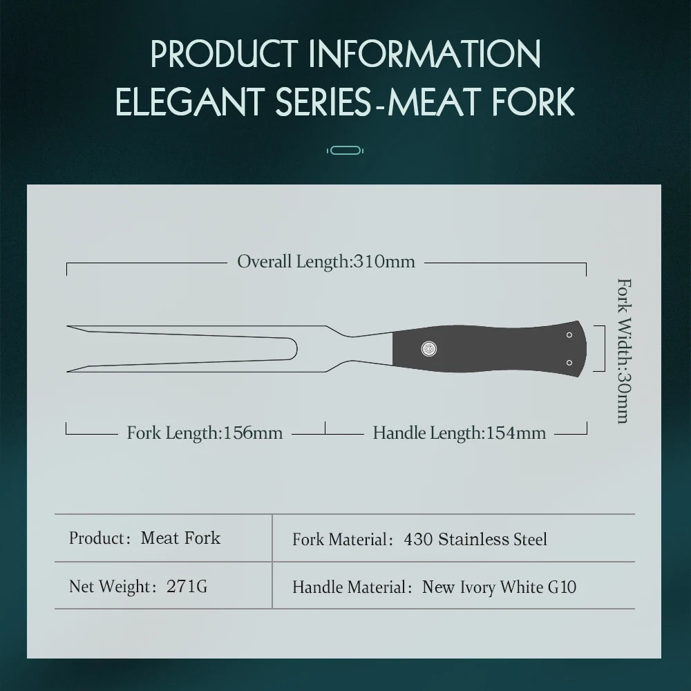 HEZHEN Elegant Series Meat Fork Barbecue Fork Kitchen Tools Kitchen Accessories G10 Handle BBQ Tools