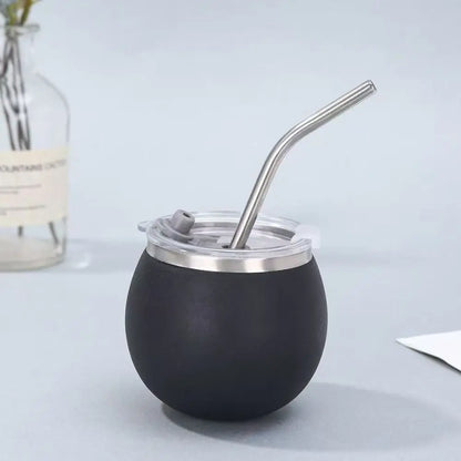 Mini Double Wall Argentine Yerba Mate Cup with Straw and Lid 5oz Portable Egg Cup Stainless Steel Insulated Cups Gift