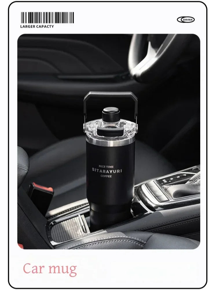 JUSTINLAU 600/900ml Insulated Cup Stainless Steel Vacuum Flasks with Magnetic Straw Cap Portable Outdoor Travel Car Ice Tumbler