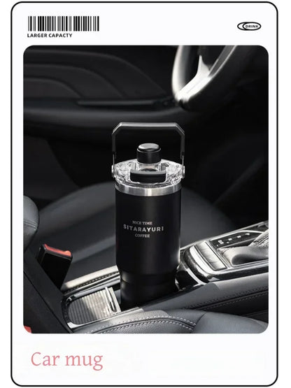 JUSTINLAU 600/900ml Insulated Cup Stainless Steel Vacuum Flasks with Magnetic Straw Cap Portable Outdoor Travel Car Ice Tumbler
