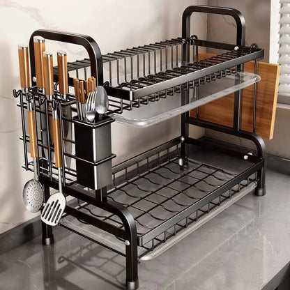 Over The Sink Dish Drying Rack, 2/3 Tier Above Sink Dish Drainer Drying Rack with Utensil Holder for Kitchen Counter