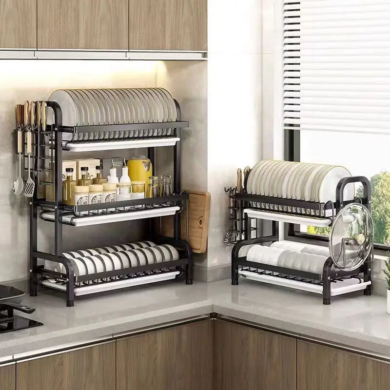Over The Sink Dish Drying Rack, 2/3 Tier Above Sink Dish Drainer Drying Rack with Utensil Holder for Kitchen Counter