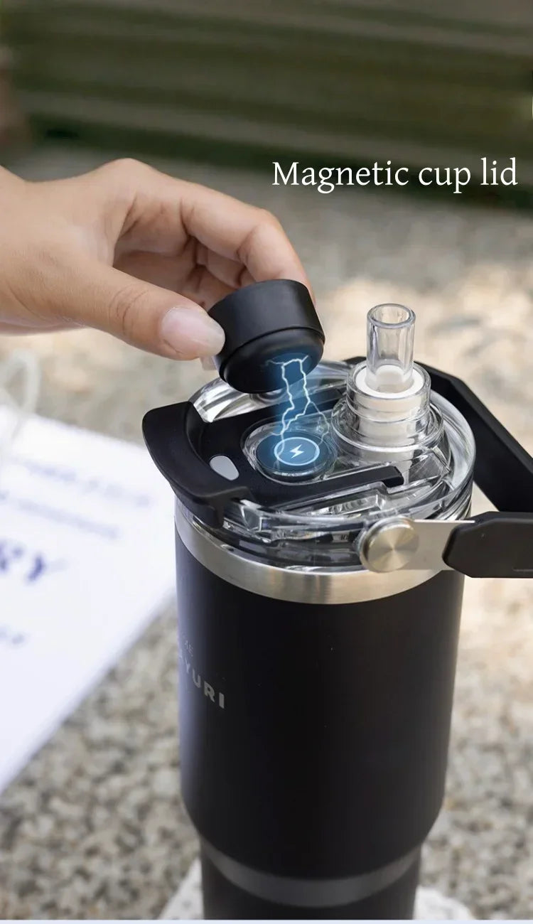 JUSTINLAU 600/900ml Insulated Cup Stainless Steel Vacuum Flasks with Magnetic Straw Cap Portable Outdoor Travel Car Ice Tumbler