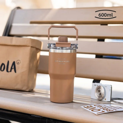 JUSTINLAU 600/900ml Insulated Cup Stainless Steel Vacuum Flasks with Magnetic Straw Cap Portable Outdoor Travel Car Ice Tumbler