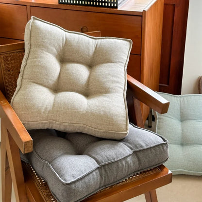 Comfortable Linen-Look Bread Seat Cushion 9-Hole Tufted Thickened Easy Clean Dirt-Resistant Chair Pad for Sofa Office Floor