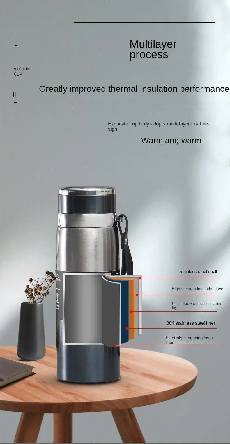 800ML Double Wall Stainles Steel Water Bottle Thermos Bottle Keep Hot and Cold Insulated Vacuum Flask for Sport