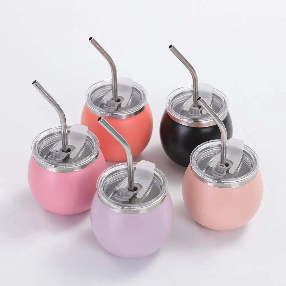 Mini Double Wall Argentine Yerba Mate Cup with Straw and Lid 5oz Portable Egg Cup Stainless Steel Insulated Cups Gift
