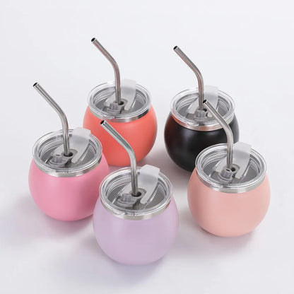 Mini Double Wall Argentine Yerba Mate Cup with Straw and Lid 5oz Portable Egg Cup Stainless Steel Insulated Cups Gift