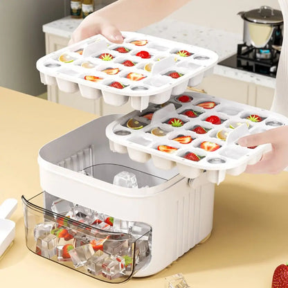 Máquina de hielo de 50 cubitos con tapa de fácil presión, máquina de hielo de doble capa, refrigerador, almacenamiento de hielo doméstico.