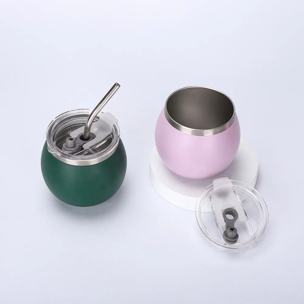 Mini Double Wall Argentine Yerba Mate Cup with Straw and Lid 5oz Portable Egg Cup Stainless Steel Insulated Cups Gift