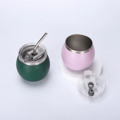 Mini Double Wall Argentine Yerba Mate Cup with Straw and Lid 5oz Portable Egg Cup Stainless Steel Insulated Cups Gift