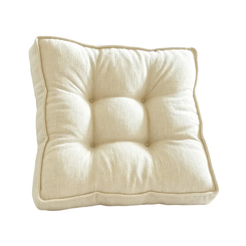 Comfortable Linen-Look Bread Seat Cushion 9-Hole Tufted Thickened Easy Clean Dirt-Resistant Chair Pad for Sofa Office Floor