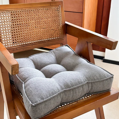 Comfortable Linen-Look Bread Seat Cushion 9-Hole Tufted Thickened Easy Clean Dirt-Resistant Chair Pad for Sofa Office Floor