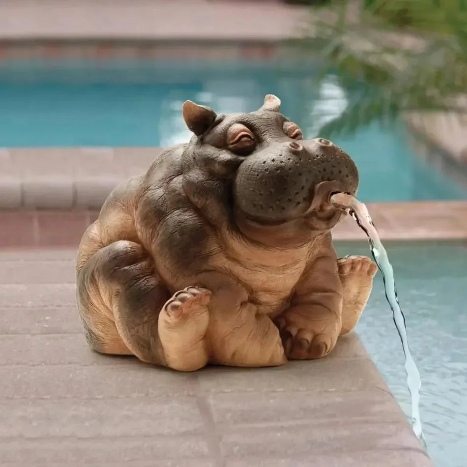 New Resin Garden Fountains Hanna The Hippo African Decor Piped Pond Spitter Statue Water Feature 10 Inch Polyresin Full Color